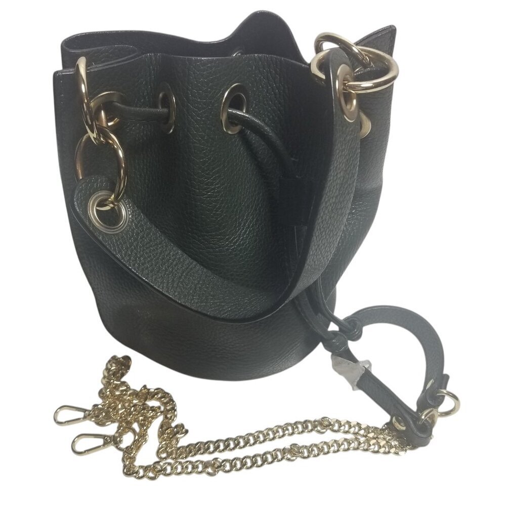 NWOT DV Made in Italy Women's Pebble Leather Mini Bucket Forest Green Crossbody
